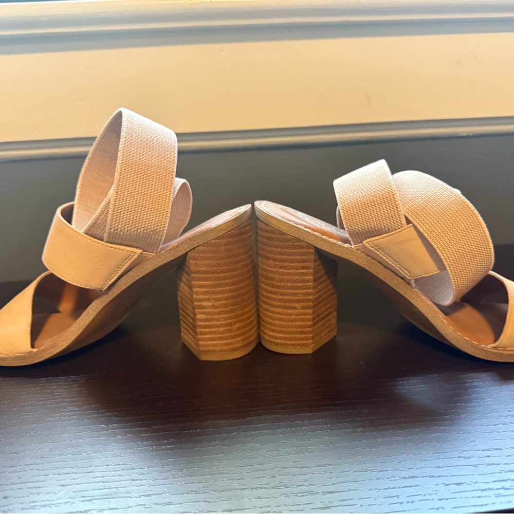 Franco Sarto Tan Strappy Heels with Block Heel